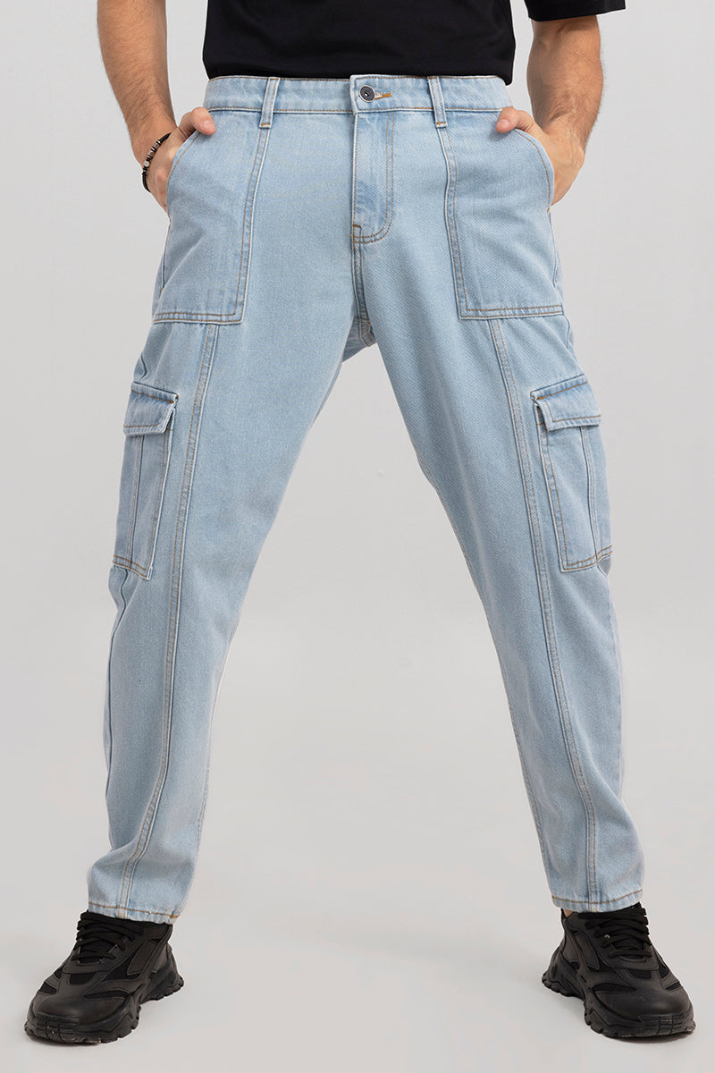 Hefty Mid Blue Cargo Baggy Jeans