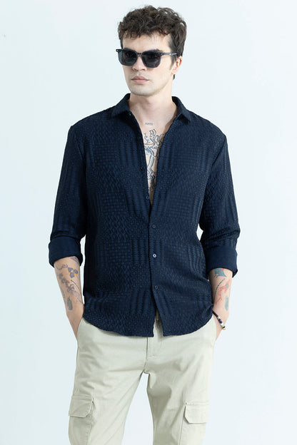 Chromatic Navy Self Design Shirt | Relove