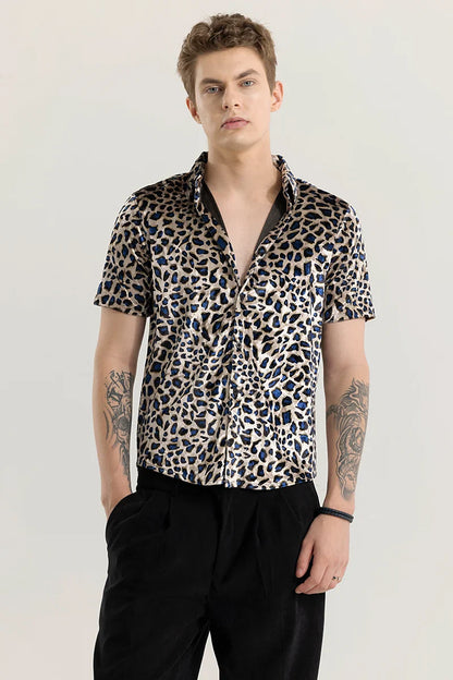 Magne Beige Animal Print Velvet Shirt | Relove