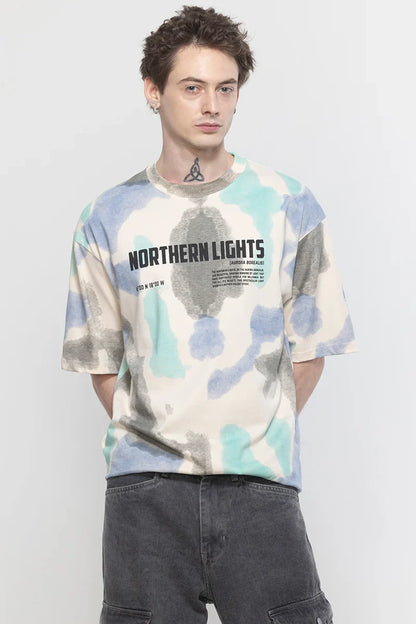 NorthernLights Printed Cream Oversized T-Shirt | Relove