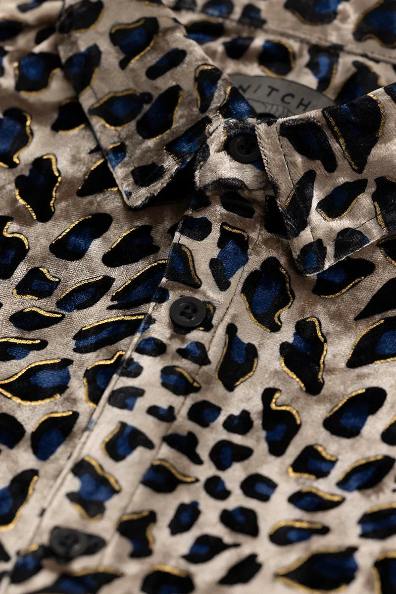 Magne Beige Animal Print Velvet Shirt | Relove