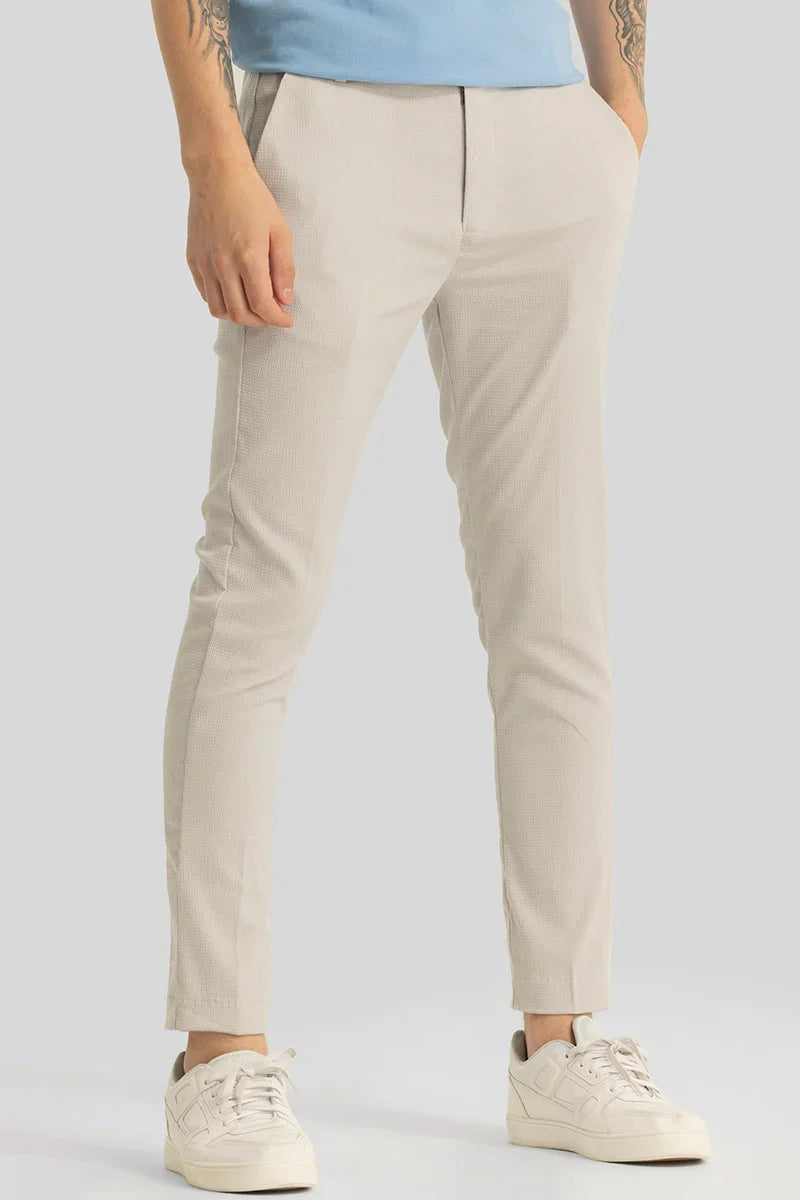 Yann Cream Plain Slim Fit Trousers | Relove