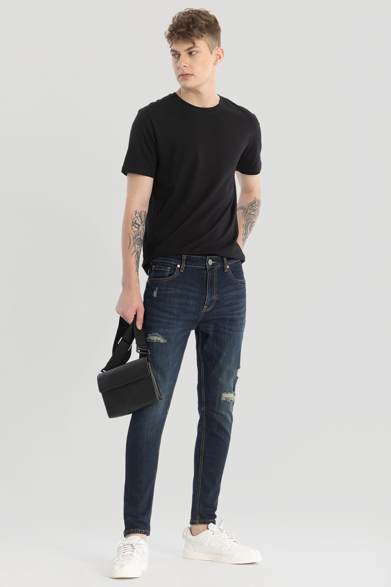 Navy Distressed Skinny Fit Jeans | Relove