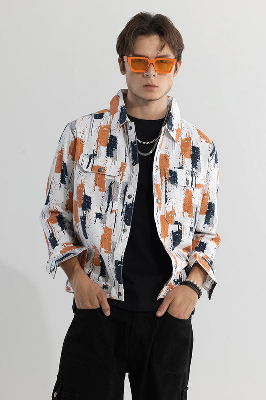 Drizzled Effect Orange Overshirt | Relove