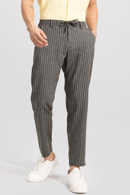 Classic Stripe Charcoal Grey Linen Pant | Relove