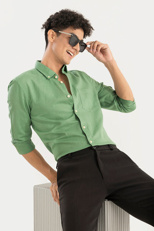 Trig Leaf Green Linen Shirt | Relove