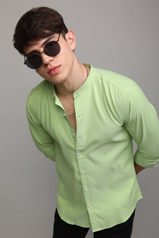 Standup Collar Green Shirt | Relove