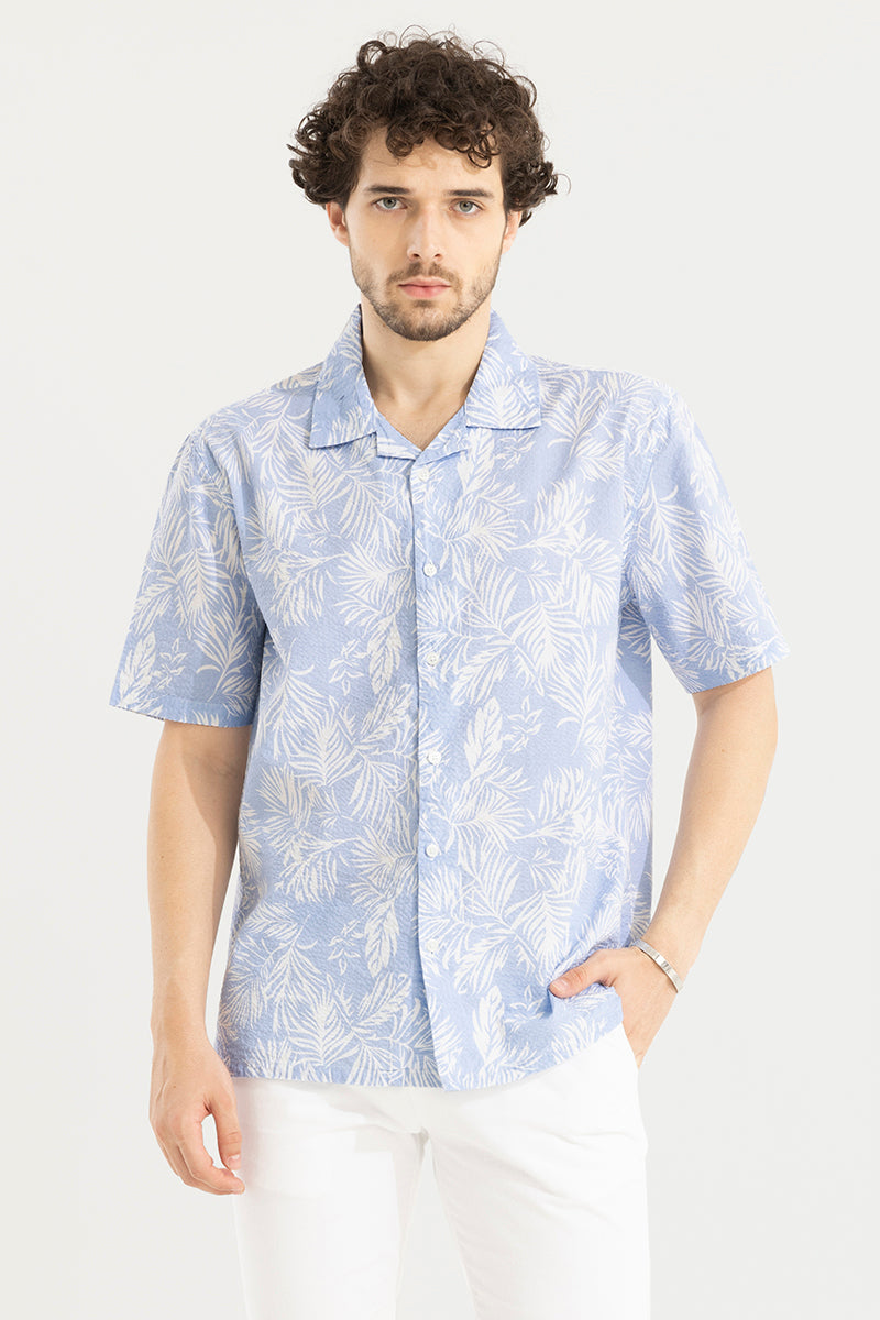 Palm Seer Sucker Blue Shirt | Relove