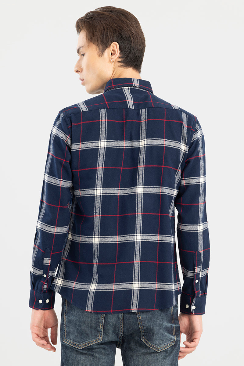 Wide-Woven Check Navy Shirt | Relove