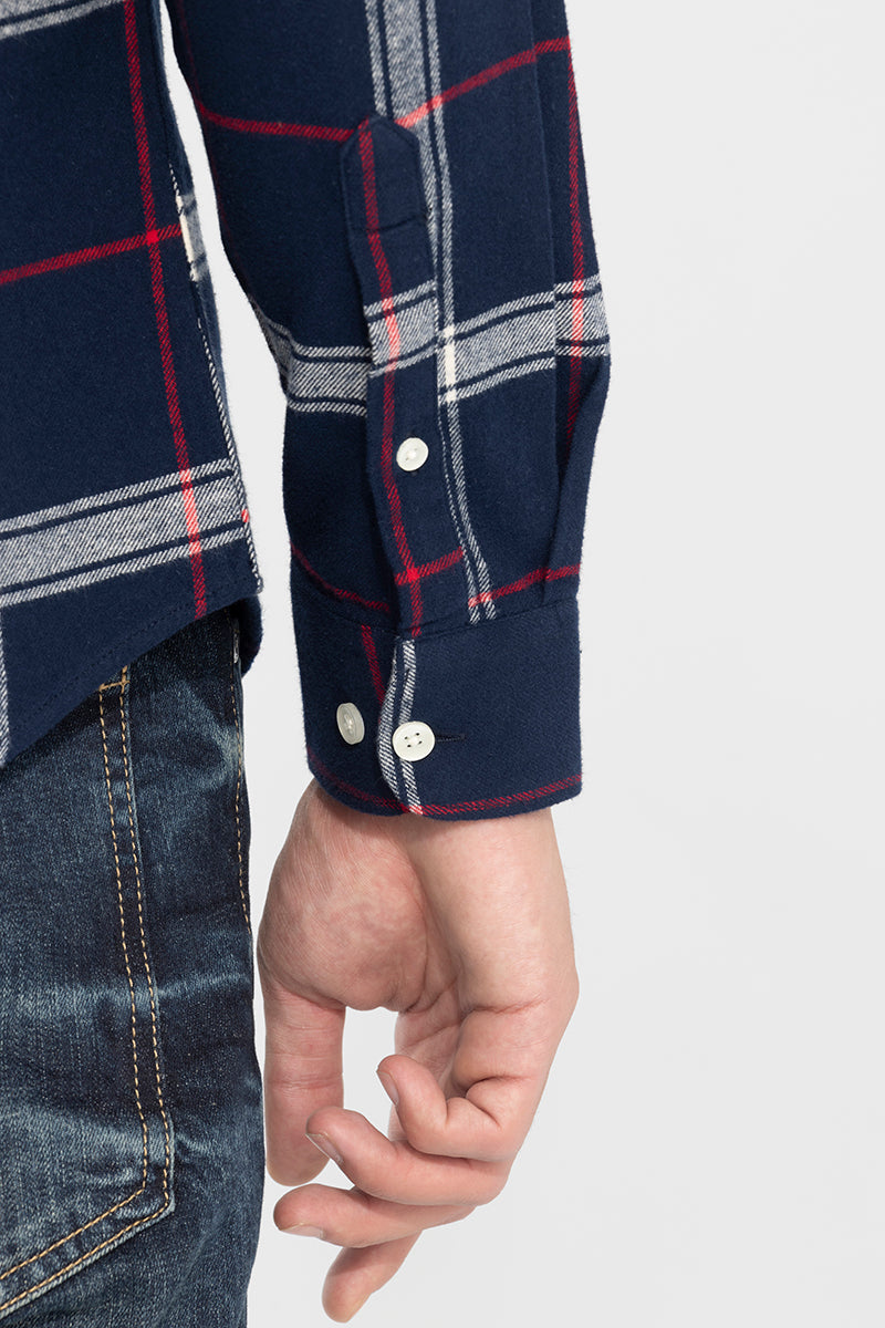 Wide-Woven Check Navy Shirt | Relove