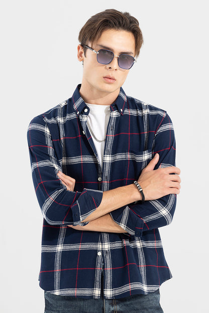 Wide-Woven Check Navy Shirt | Relove