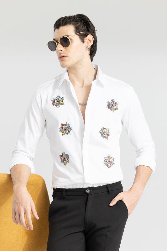 Japanese Floral Embroidery White Shirt | Relove