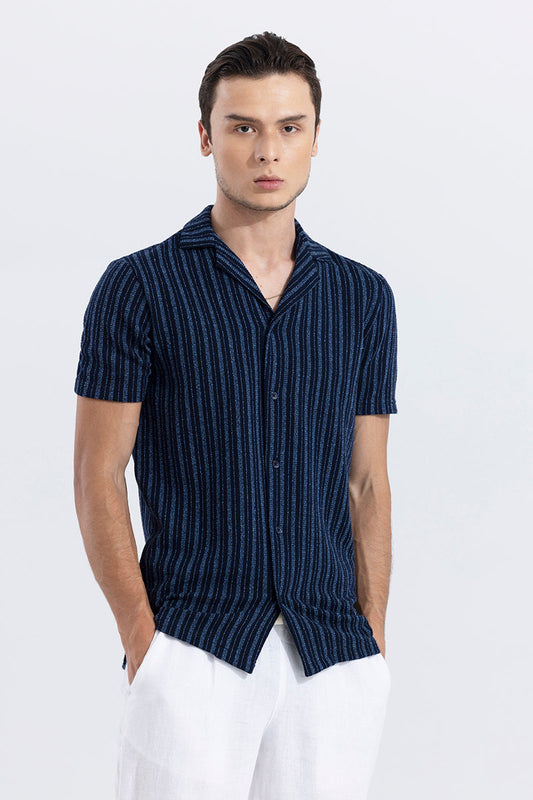 Blaze Stripe Dark Blue Knitted Shirt | Relove