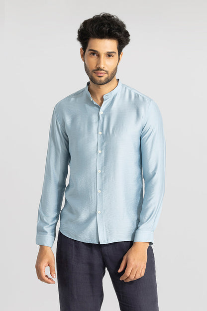 Mao Neckline Sky Blue Shirt | Relove