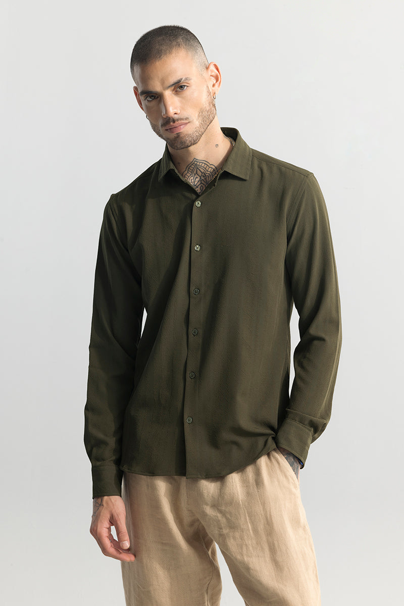 Crushed Self Stripe Olive Shirt | Relove