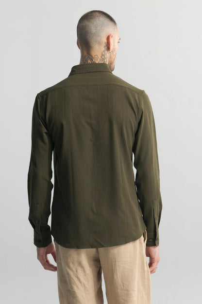 Crushed Self Stripe Olive Shirt | Relove