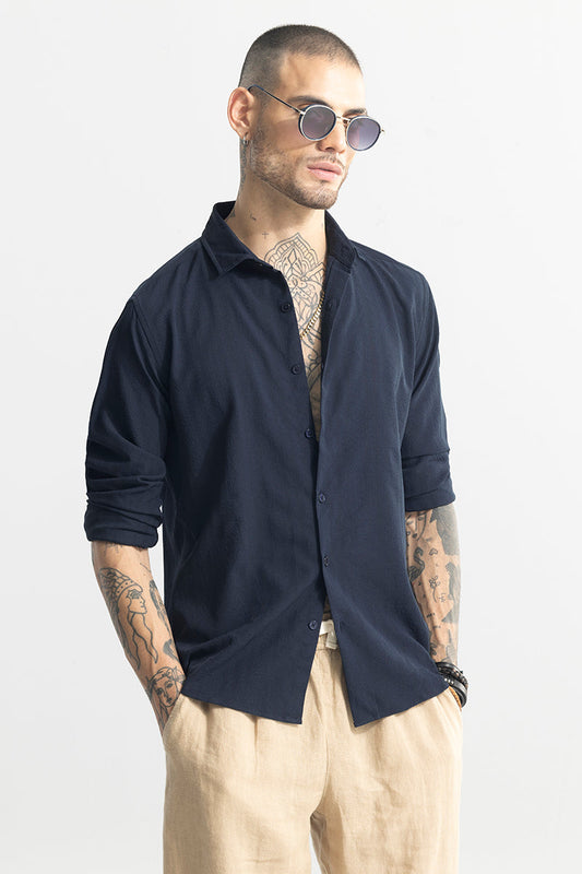 Crushed Self Stripe Navy Shirt | Relove