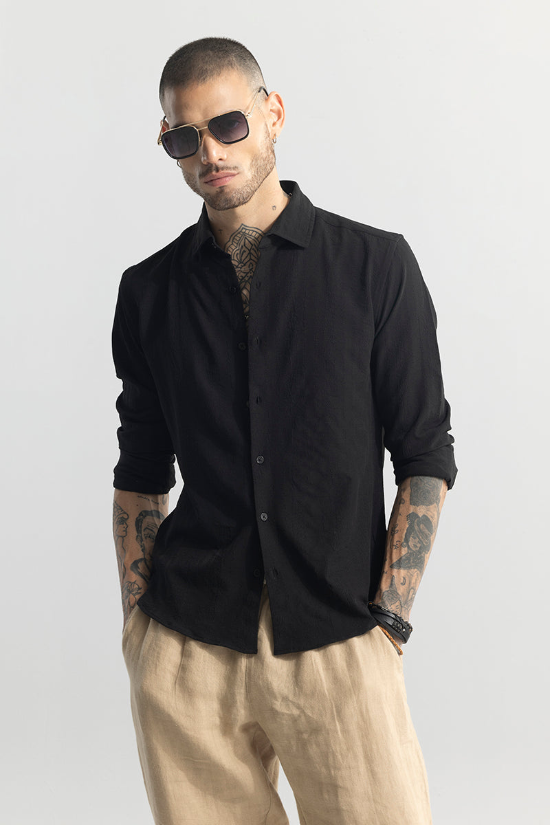 Crushed Self Stripe Black Shirt | Relove