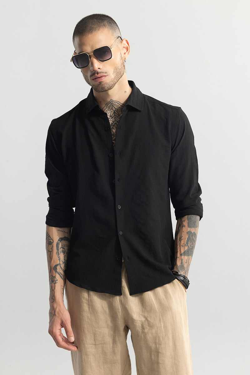 Crushed Self Stripe Black Shirt | Relove