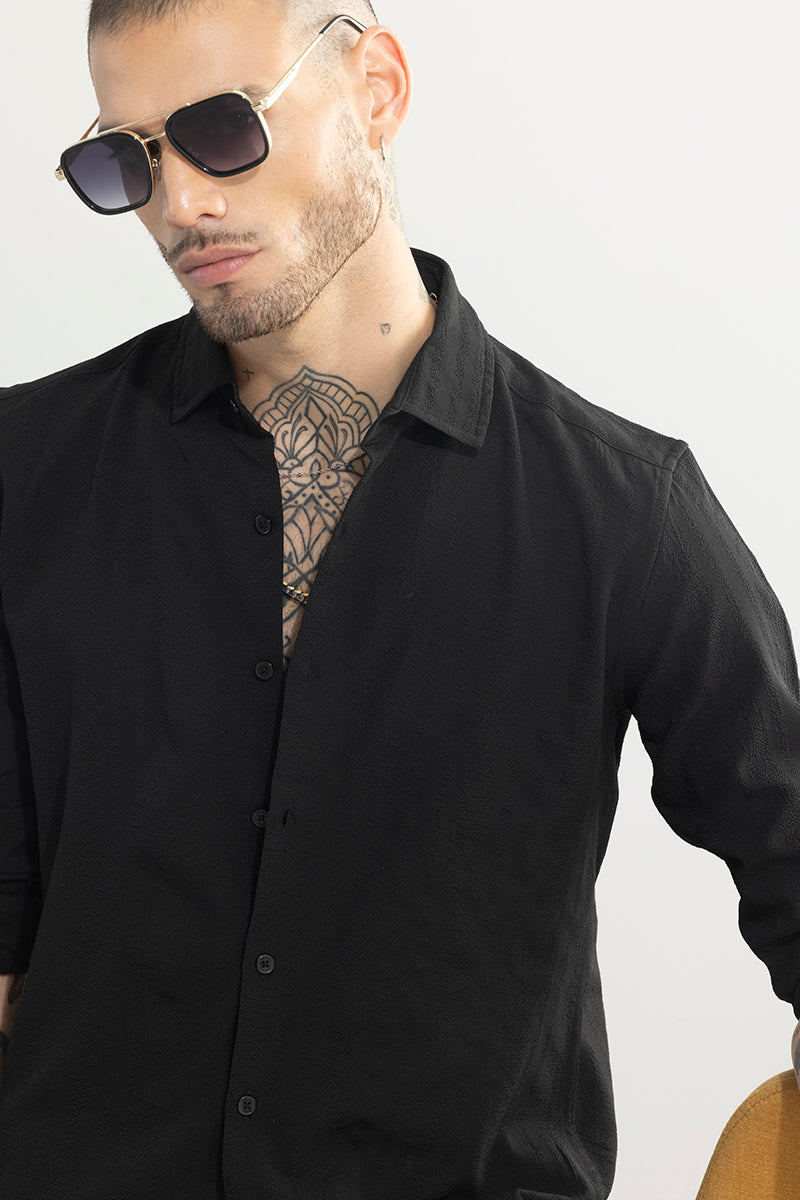 Crushed Self Stripe Black Shirt | Relove