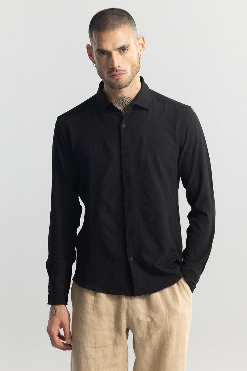 Crushed Self Stripe Black Shirt | Relove