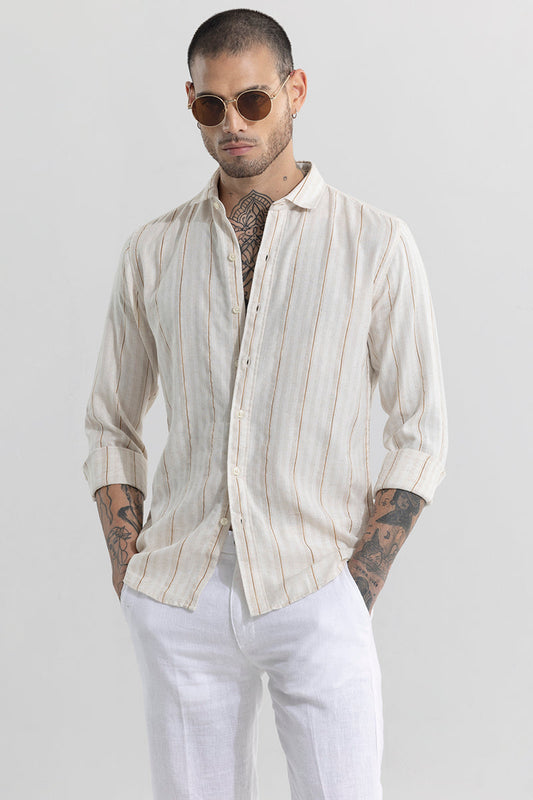 Clasico Stripe Beige Stripe Linen Shirt | Relove