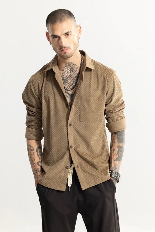 Self Flock Brown Textured Shirt | Relove