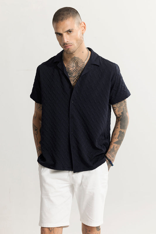 Cross Diamond Textured Navy Shirt | Relove