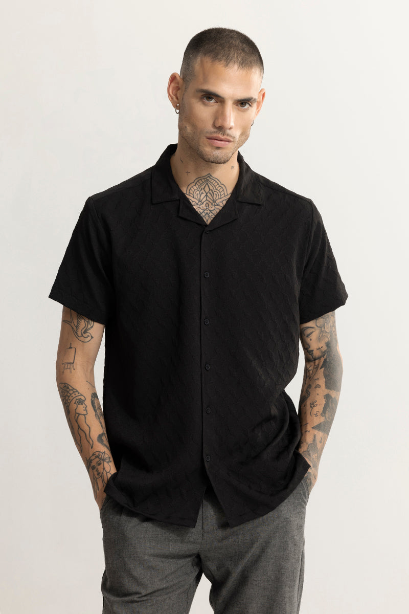 Cross Diamond Textured Black Shirt | Relove