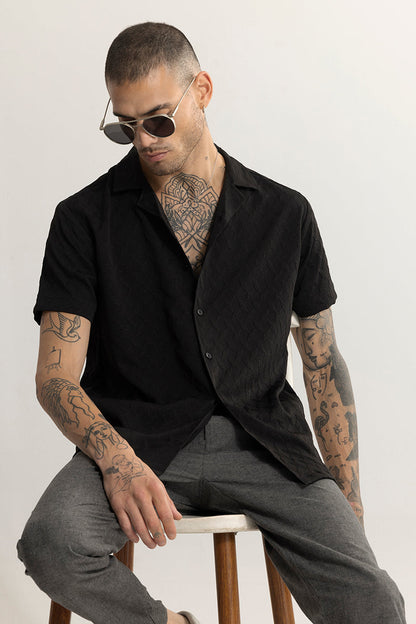 Cross Diamond Textured Black Shirt | Relove