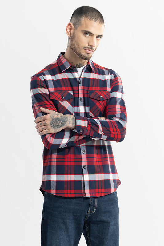 Grid Hatch Candy Red Checks Shirt | Relove