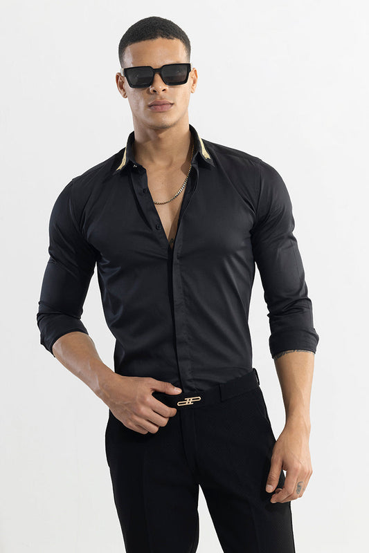 Diamond Shape Embroidered Black Shirt | Relove