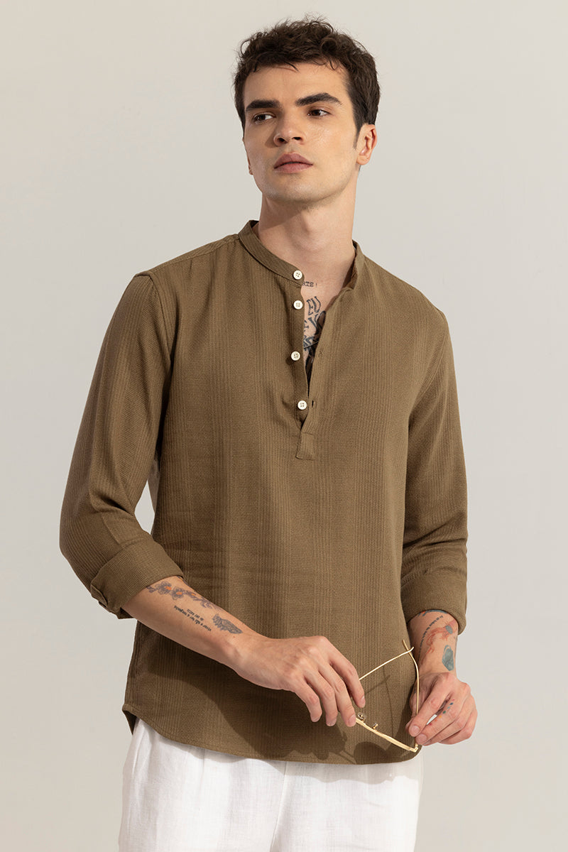 Mandarin Line Brown Kurta | Relove