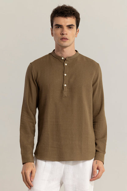 Mandarin Line Brown Kurta | Relove