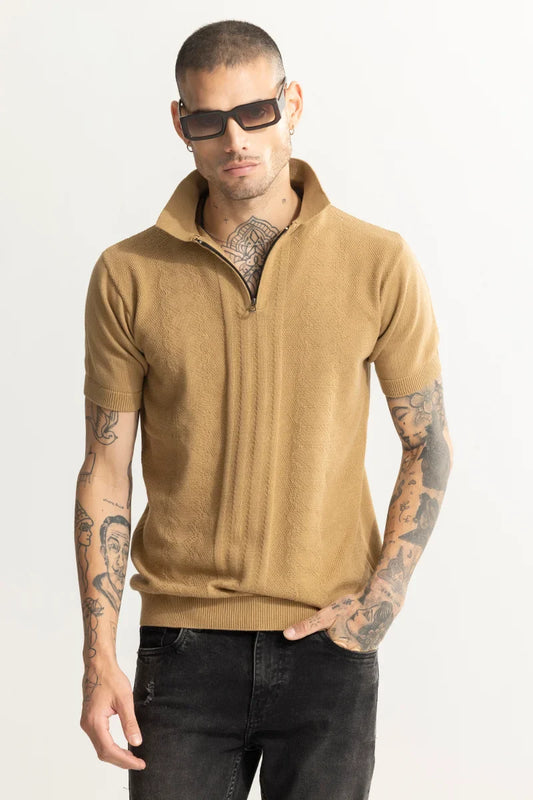 Alpine Knitted Beige Polo T-Shirt | Relove