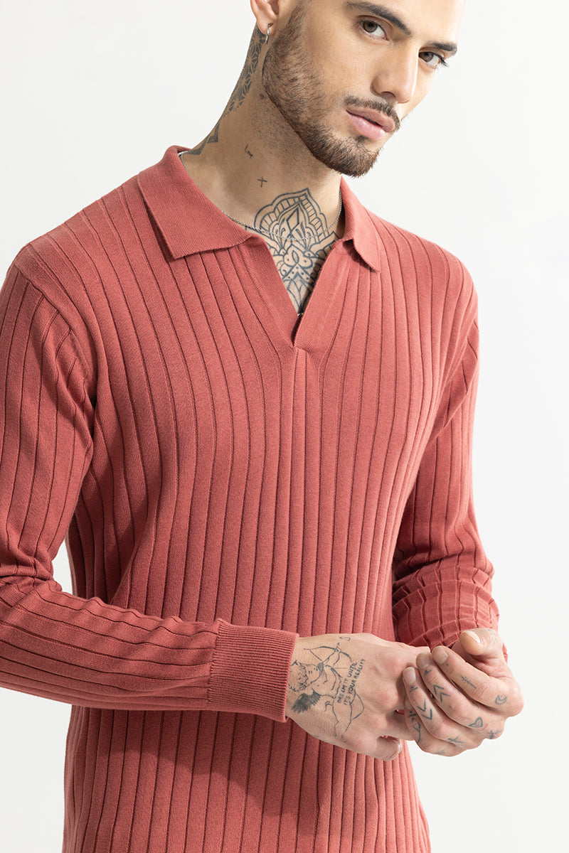 Chunky Ribbed Knitted Pink Polo T-Shirt | Relove