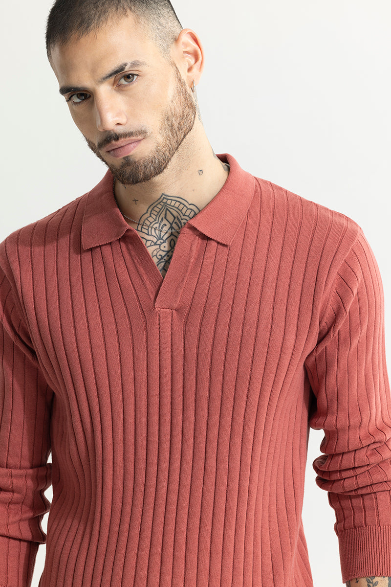 Chunky Ribbed Knitted Pink Polo T-Shirt | Relove