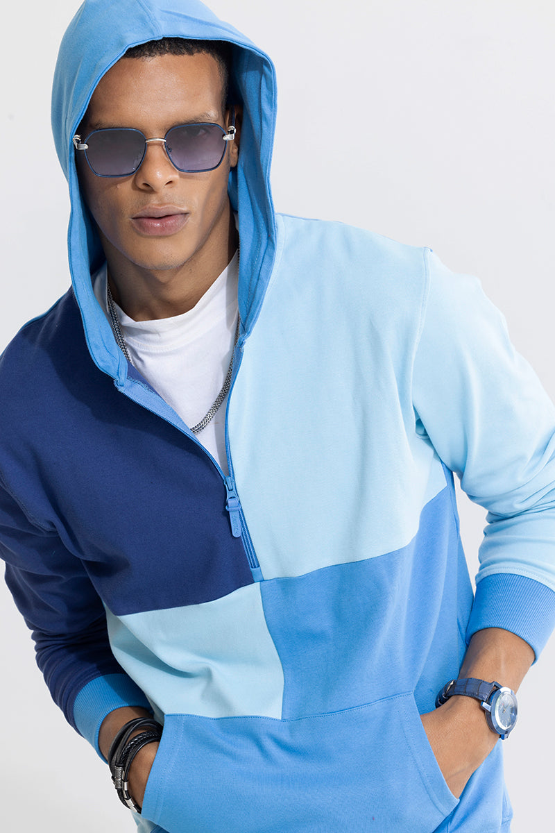 Colour Block Blue Hoodie | Relove