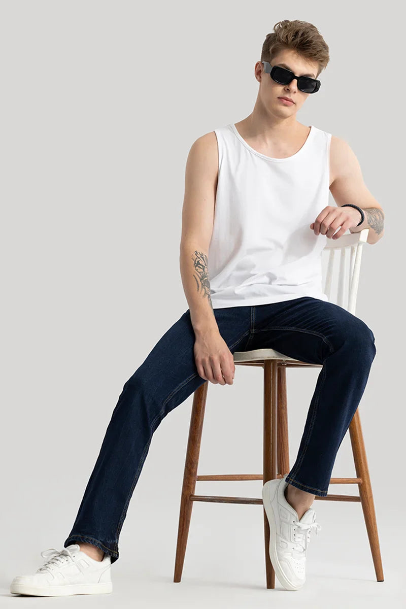 Olivier Navy Plain Straight Fit Jeans | Relove