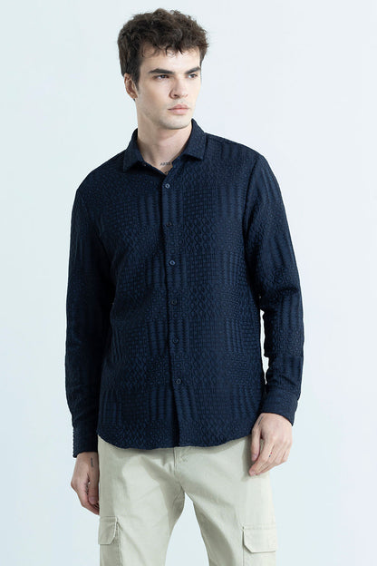 Chromatic Navy Self Design Shirt | Relove