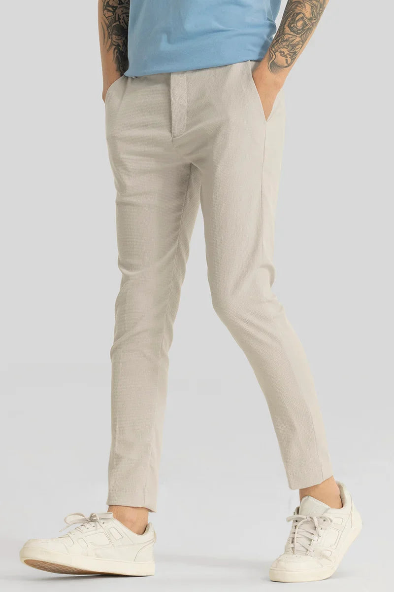 Yann Cream Plain Slim Fit Trousers | Relove