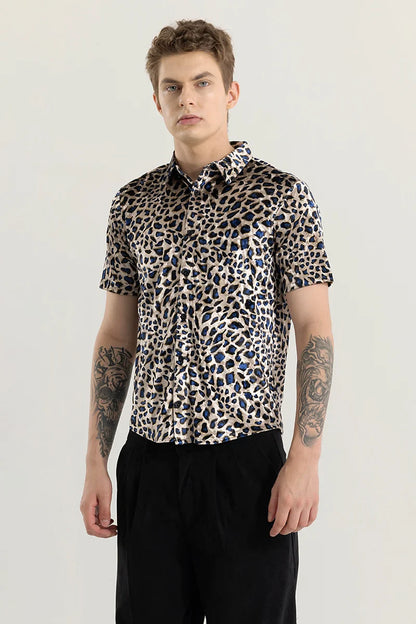 Magne Beige Animal Print Velvet Shirt | Relove