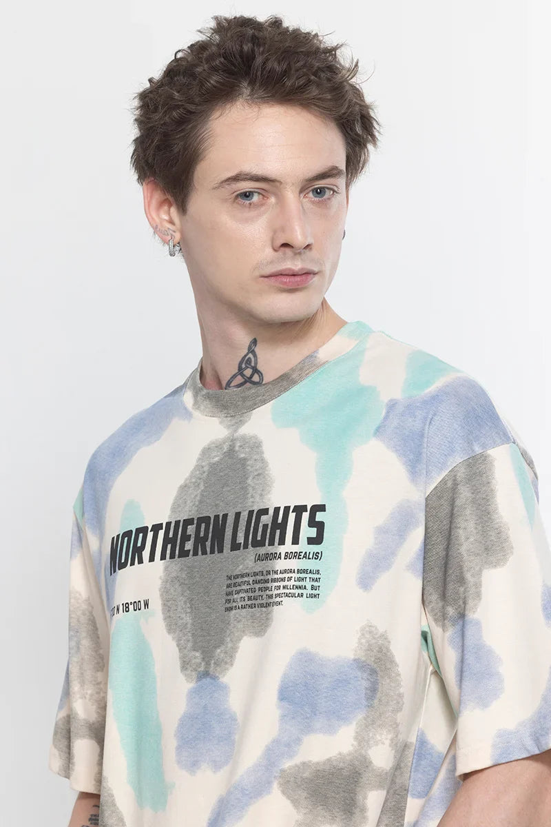 NorthernLights Printed Cream Oversized T-Shirt | Relove