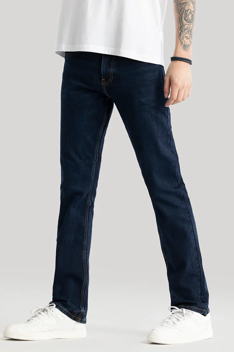 Olivier Navy Plain Straight Fit Jeans | Relove