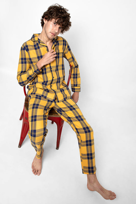 Checkered Mustard Night Suit - SNITCH