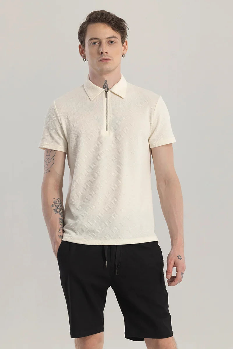 ZipPolo Printed Cream Polo T-Shirt | Relove