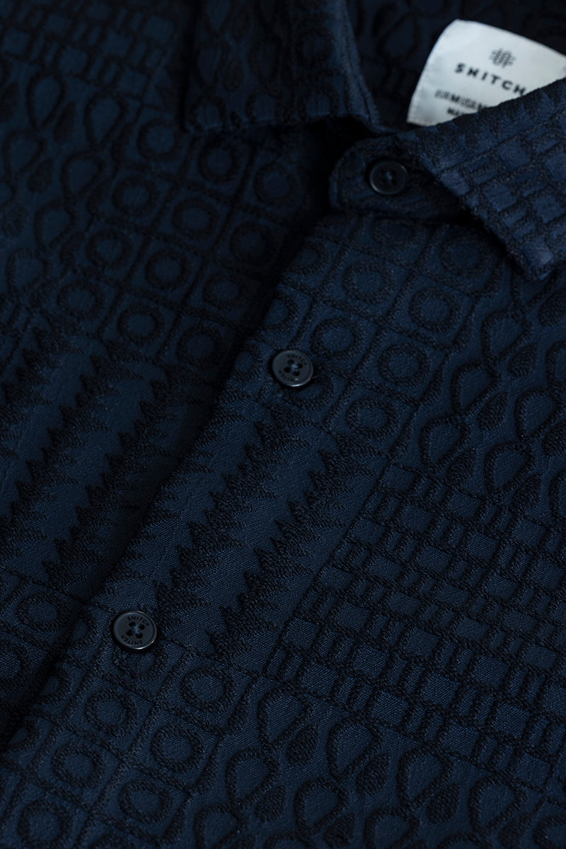 Chromatic Navy Self Design Shirt | Relove