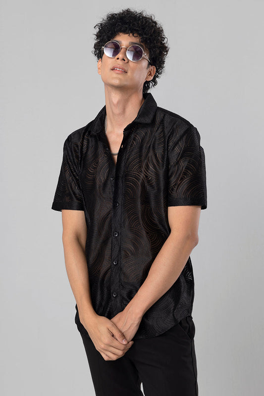 Hawaiian Hakoba Wave Black Shirt | Relove