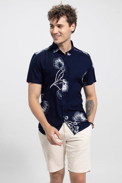 Sketch Leaf Navy Shirt | Relove