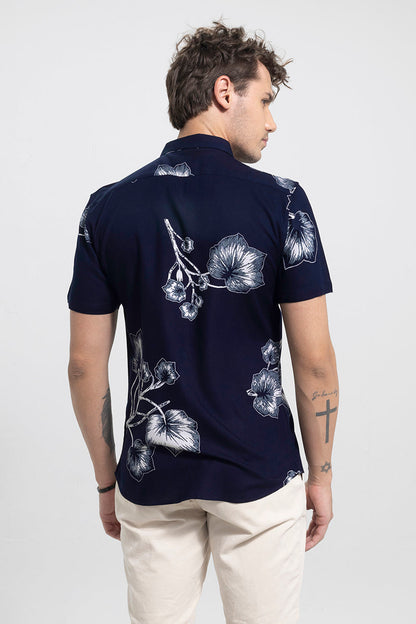 Sketch Leaf Navy Shirt | Relove